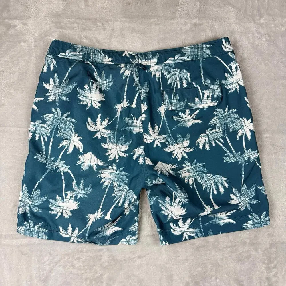 Onia Charles 7"Short Swim Trunks Men 32 Palm Tree Print Teal Mesh Tropical Beach - Picture 8 of 9